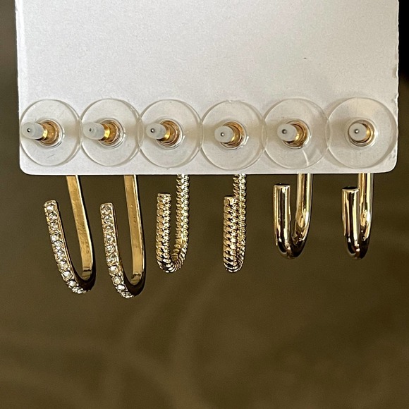 BAUBLEBAR Earrings 3 Pairs Gold, Twist, Crystal Huggie Hoop Earring NWT - Picture 7 of 8